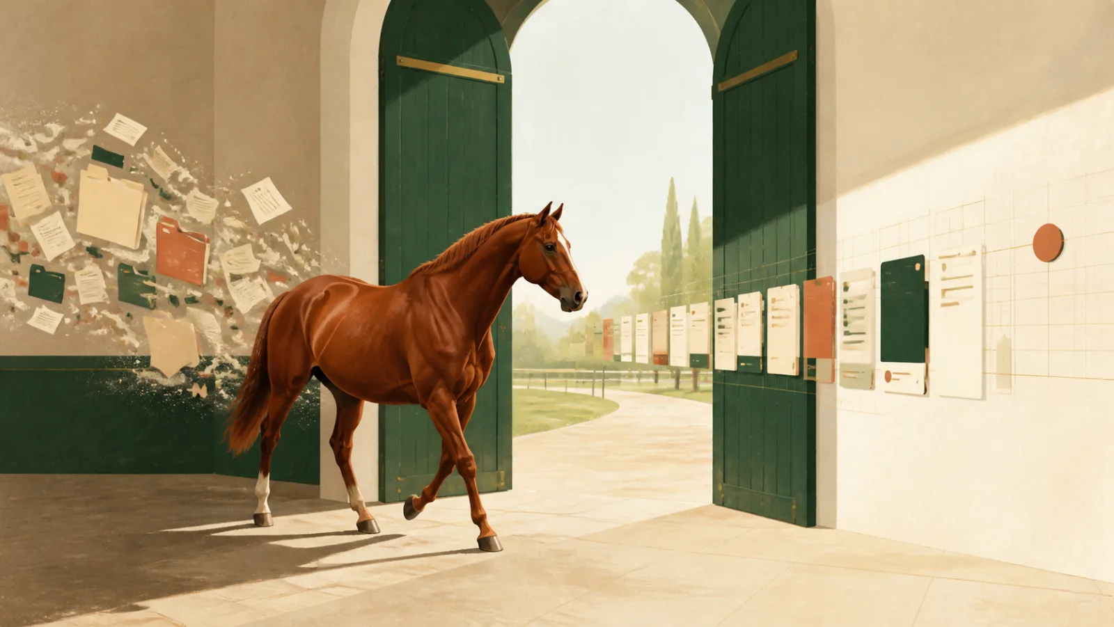Cheval franchissant une porte entre des archives dispersées et des données structurées