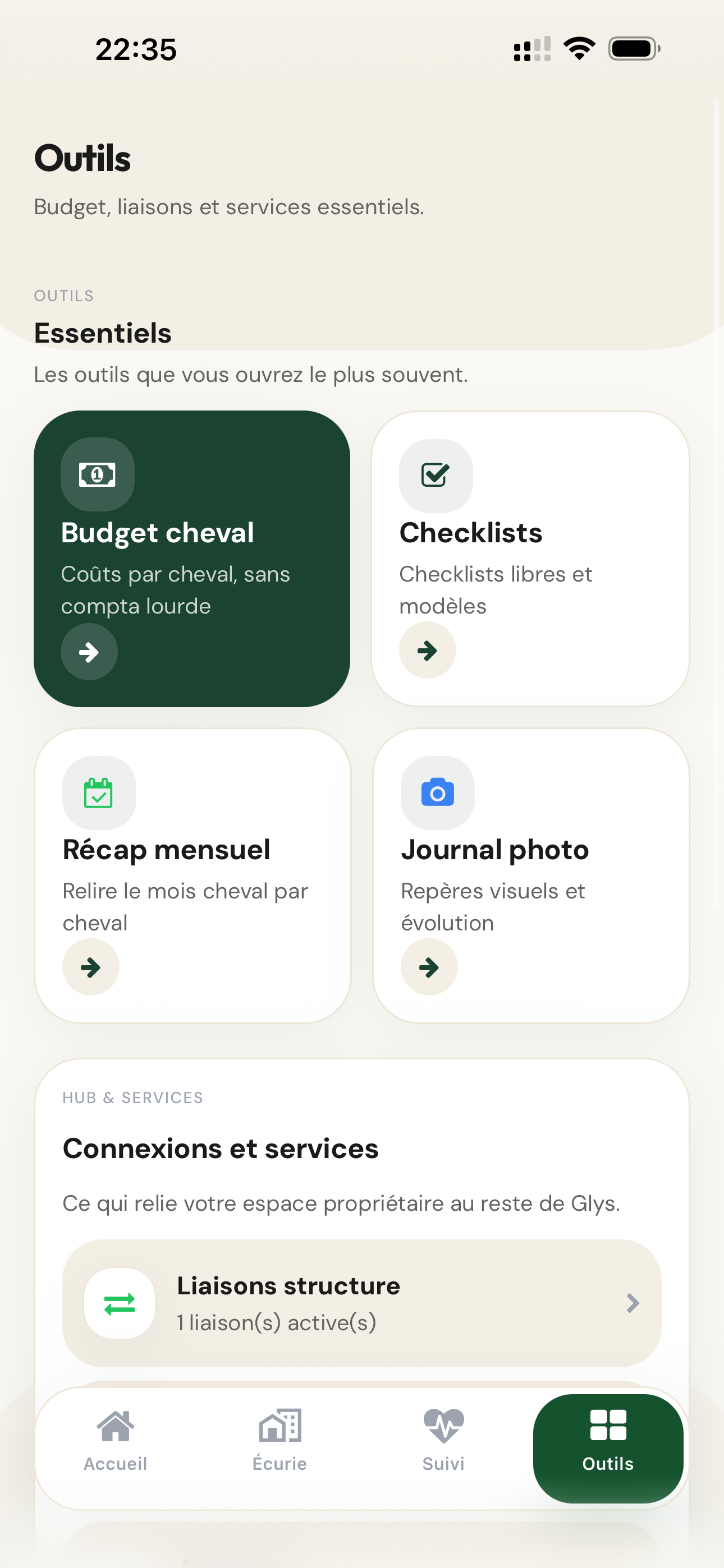 Écran outils de Glys Companion