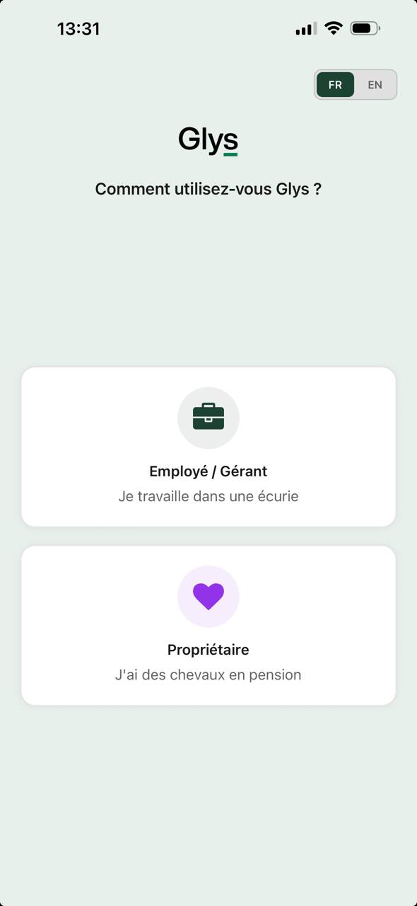 Application mobile Glys - Écran d'accueil